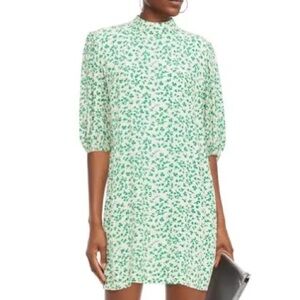 Ganni Printed Crepe green and white floral Mini Dress